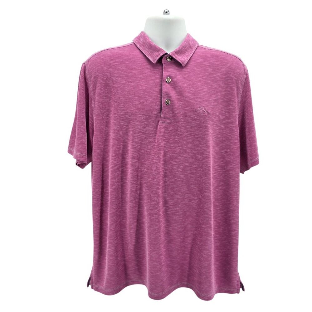 Tommy Bahama Mens XXL Shirt Polo Tencel Blend Logo Mauve Short Sleeve Preppy